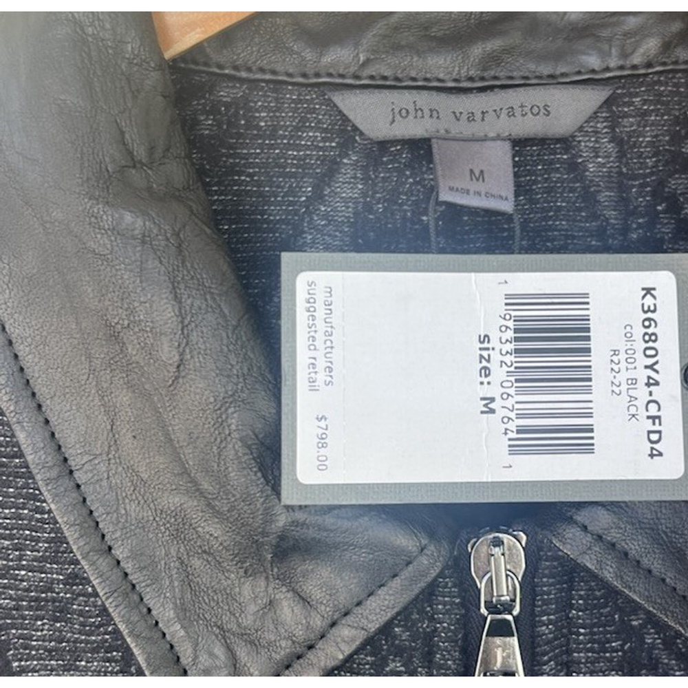 NWT $ 798 John Varvatos Mens Bergen Jacquard Zip-Up Sheep Skin Wool Jacket Black - Picture 10 of 11
